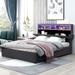 Upholstered Platform Bed w/LED Storage Headboard & Drawers, USB Charging Design