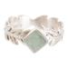 Serene Laurels,'Leafy Sterling Silver Single Stone Ring with Green Jade Gem'