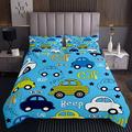 Tbrand Kids Cartoon Quilted Bedspread Coverlet Blue Yellow Car Coverlet for Kids Boys Teens Cute Car Quilt set Child Room QuiltedQuilted Bedroom Collection 3Pcs Double Size