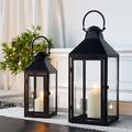 JHY DESIGN Set of 2 Black Lantern Decorations 44.5 cm & 24 cm High Metal Candle Lanterns Ramadan Decorations Chinese Lanterns Moroccan Lantern for Outside Indoor Outdoor Events Paritie Wedding Vintage