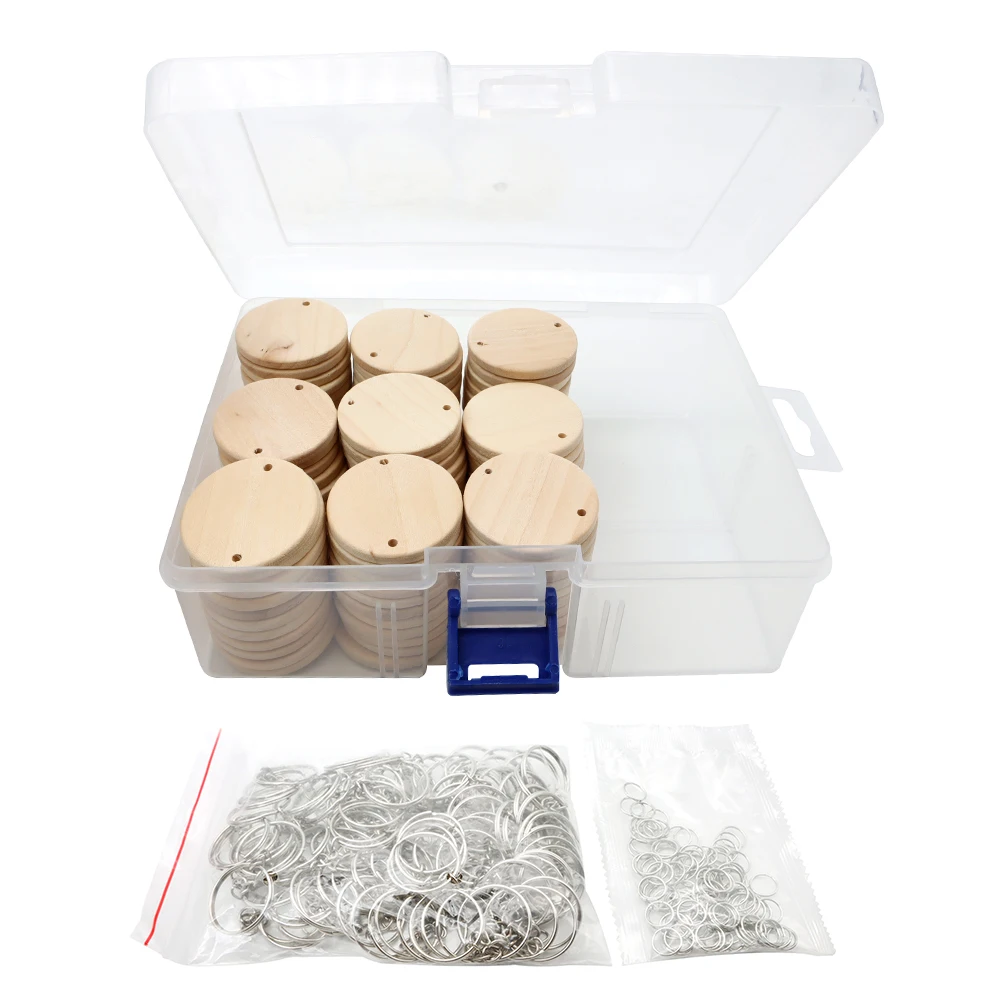 Porte-clés rond en bois avec porte-clés, étiquettes en bois avec trou de rappel, calendrier d'enregistrement, copeaux de bois, artisanat de bricolage, vente en gros, 100 pièces