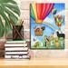 Harriet Bee Hot Air Balloon w/ Dog & Cat by Makiko - Wrapped Canvas Print Canvas in Blue/Red/Yellow | 16 H x 12 W x 0.75 D in | Wayfair