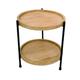 Round Side Tray Table 2 Layers Metal Wood End Table Indoor Coffee Table Double Tier Table Living Room Hallway Bedroom Garden Grizzled Finish