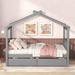 Full Size Wooden House Bed Daybed with 2 Drawers & Sky Roof, Grey