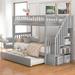 Twin Over Twin Bunk Bed for Kids, Wood Bunk Bed with Trundle & Storage, Grey