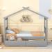 Imaginative House Daybed with Headboard for Kids Girls Boys, Wooden Storage Platform Bedframe with 2 Drawers & Sky Roof