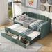 Simple Design Twin Upholstered Daybed with Trundle & 3 Drawers, Green