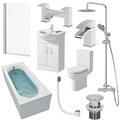 Affine 1700mm Bathroom Suite Single Ended Bath Shower Screen Toilet Basin Taps Vanity