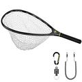 SF Fly Fishing Stealth Carbon Fiber Landing Net Soft Silicone Rubber Mesh Trout Catch and Release Net Small with Black Magnetic Net Release Combo Kit