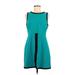 Eileen Fisher Casual Dress - Mini Crew Neck Sleeveless: Teal Color Block Dresses - Women's Size 10 Petite