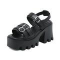 Women's Gothic Platform Chunky Heel Strappy Sandals Open Toe Punk Dress Sandals,Black,3.5 UK