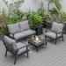 LeisureMod Walbrooke Modern Black Patio Conversation With Square Fire Pit With Slats Design & Tank Holder - Leisuremod WBLS-27-20-57-31-GR