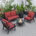 LeisureMod Walbrooke Modern Black Patio Conversation With Round Fire Pit With Slats Design & Tank Holder - Leisuremod WBLS-29-24-57-31-R