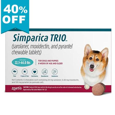 Simparica Trio For Dogs 22.1-44 Lbs (Blue) 6 Doses