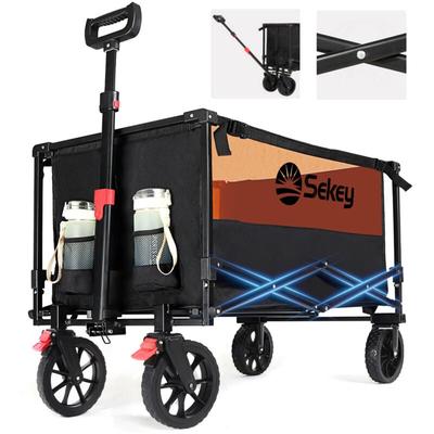 Sekey - 160L 150KG Bollerwagen Faltbar Handwagen Strandwagen mit Bremsen Camping, Schwarz und Orange Image