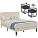 Five Color Options, 3-Pieces Tufted Upholstered Platform Bed Frame with Adjustable Headboard and Nightstands Set of 2-VECELO