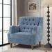 Livingroom Accent Chair, Armchair with Vintage Brass Studs, Button Tufted Upholstered Armchair Comfy Reading Chair, Blue