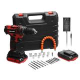 Geevorks 21V Electric Drill 2 Speed Control Stepless Speed 3/8 inch Cordless Drill with Tool Case 2 Batteries Charger & Drill Bit Set