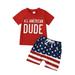 Baby Boy 4th of July Outfit Short Sleeve Letter Print T-Shirt + American Flag Shorts Set Fourth of July USA Clothes