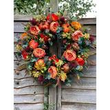 Artificial Fall Wreath for Front Door Garland Rattan Frame with Pumpkin Berries Pine Cone and Maple Leaves Hanging Wall Wreath for Halloween Thanksgiving Autumn Holiday Decorationsï¼Œ15.7