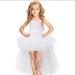 Girls Tutu Dress with Train Handmade V-Neck Tulle Evening Wedding Birthday Party Dresses for Kids Ball Gown