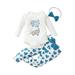 Gwiyeopda Newborn Baby Girls 3Pcs Clothes Set Elephant Letter Long Sleeve Romper and Long Pants + Headband