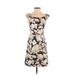 DKNY Casual Dress - A-Line Scoop Neck Sleeveless: Gray Floral Dresses - Women's Size 0