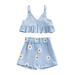 Sunisery 2Pcs Kids Toddler Girls Summer Shorts Outfits Solid Color Ruffle Sling Vest + Floral Shorts Beachwear Blue 6-12 Months