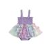 Qtinghua Newborn Baby Girls Romper Dress Floral Print Tulle Strap Ruched Bodysuit Dress Summer Clothes Purple 0-3 Months