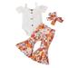 Summer Savings Clearance! Itsun Toddler Outfits for Girls Toddler Kids Baby Girls Fashion Cute Sweet Flower Print Ruffles Flared Pants Hairband Suit White 18-24 Months