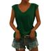 Wendunide 2024 Clearance Sales Tank Top for Women Womens Casual Solid V Neck Short Sleeve Vest T Shirt Loose Fit Tank Tops Womens Tanks Green S