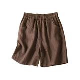 Plus Size Shorts for Women Drawstring Linen Lightweight Elastic Waist Pockets Casual Wide Leg Short Sweat Pants (Medium Coffee)