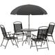 Garden Dining Set Outdoor Furniture Folding Chairs Table Parasol Black - Black - Outsunny