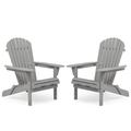 Tomile Folding Adirondack Chair Set of 2 Half Pre-Assembled Outdoor Wood Patio Chair for Garden and Beach Gray