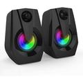 Computer Speakers USB Powered PC Computer Speakers with LED Lights Speakers with Deep Bass In Small Body for Laptop Desktop Black F80384