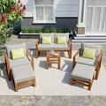 Churanty Outdoor Patio Wood Conversation Set 6 Piece Sectional Garden Seating Groups Chat Set with Ottomans and Cushions for Backyard Poolside Balcony Gray