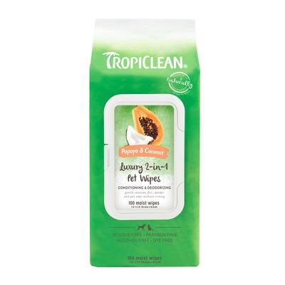 TropiClean Papaya & Coconut Luxury 2-in-1 Pet Wipes, Count of 100, 1.8 LBS