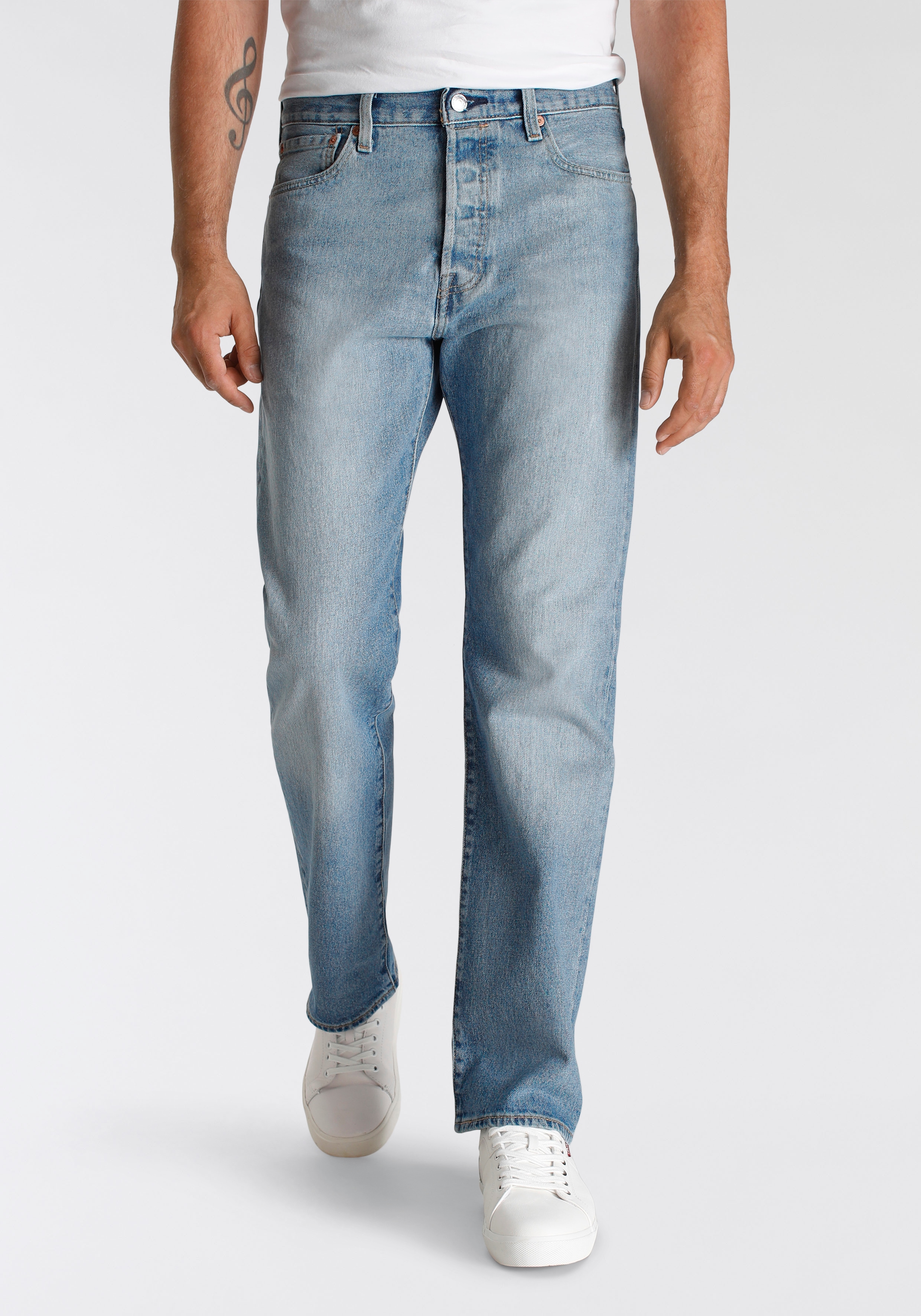Straight-Jeans LEVI'S "501 LEVI'S ORIGINAL", Herren, Gr. 29, Länge 32, blau (stretch it out), Denim/Jeans, Obermaterial: 99% Baumwolle, 1% Elasthan, normal lang, Jeans Straight-Jeans, mit Markenlabel, Topseller