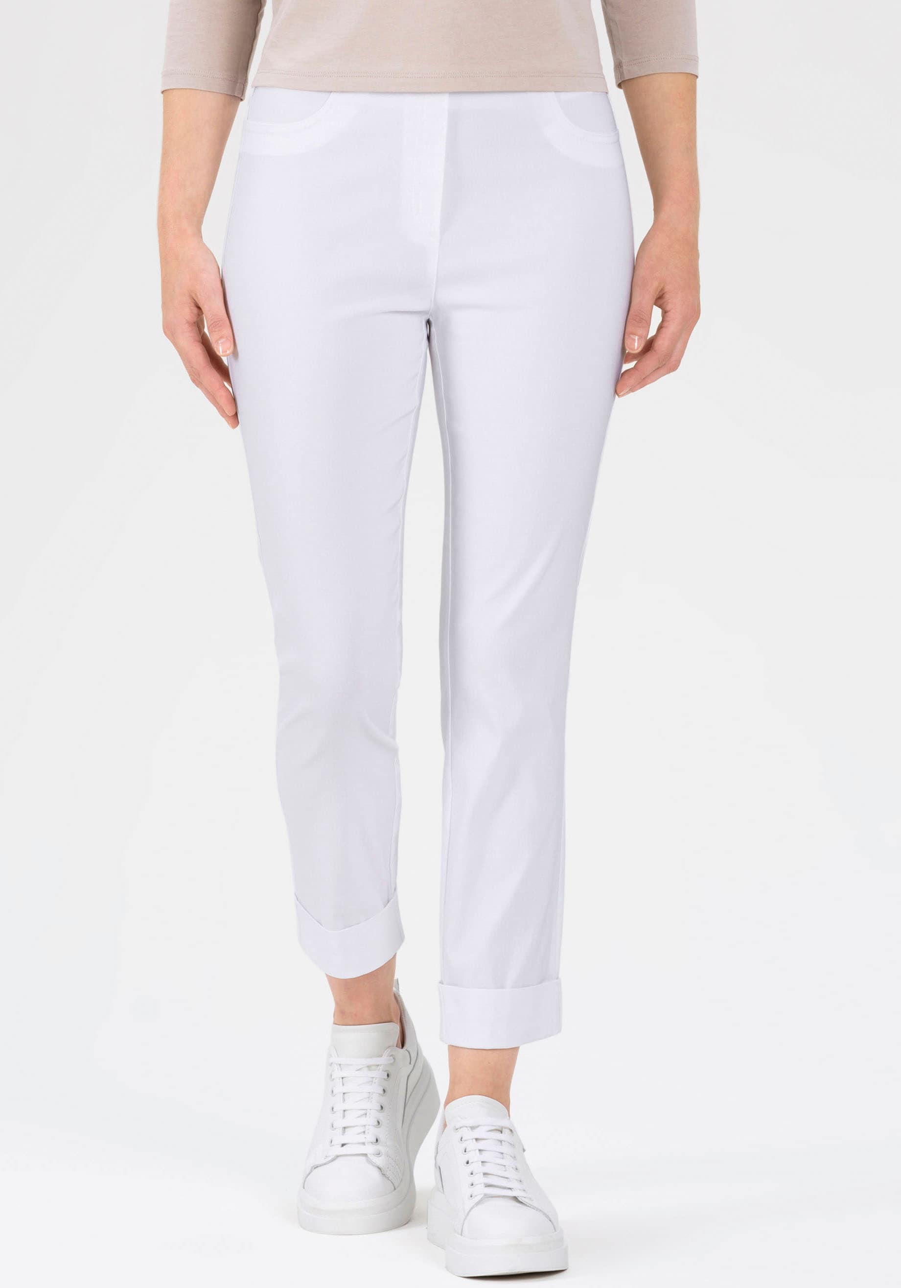 3/4-Hose STEHMANN "Igor", Damen, Gr. 42, N-Gr, weiß, Web, Obermaterial: 72% Viskose, 25% Polyamid, 3% Elasthan, figurbetont 3/4-Länge, Hosen, in Größen 32 bis 52, aus Viskose mit Stretch