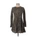 Trafaluc by Zara Casual Dress - A-Line Crew Neck Long sleeves: Black Animal Print Dresses - Women's Size Small - Print Wash