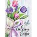 Toland Home Garden Toland Easter Tulip Bouquet Inch Easter Flag Spring Double Sided Metal in Green/Indigo/Pink | 40 H x 28 W in | Wayfair 1012654