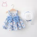 Robe marguerite d'été pour filles vêtements de plage pour bébés de 0 à 3 ans avec chapeau 2