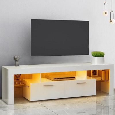 Wrought Studio™ Devendri 63"L Modern LED TV Stand for 65-inch TV, Entertainment Center w/ LED Lights, Storage in White | Wayfair