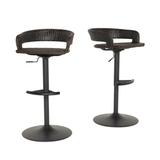 Coco 30 Inch Set of 2 Patio Airlift Bar Stools with Wicker Frame, Espresso - 30.1 H x 21.3 W x 21.1 L Inches