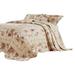 3 Piece Bedspread Set, Floral Print, Scalloped - Cream