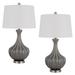 29 Inch Accent Table Lamp Set of 2, Elegant Tapered Glass Base, Slate Gray - 28.5 H x 16 W x 16 L Inches