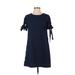 Marled by Reunited Casual Dress - Shift Crew Neck Short sleeves: Blue Print Dresses - Women's Size X-Small