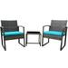 Sofia 3-Piece Rattan Comfortable Bistro Set- Two Solid Build Chairs With Glass Coffee Table - Light Blue