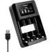 TN474U 4-Bay NiMH/NiCD y Charger with LCD Display and USB Input Portable Charger for AA/AAA NiMH