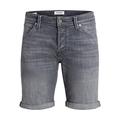 JACK & JONES Bermuda Jeans Shorts Denim Hose Knielang Gekrempelt aus Baumwolle Übergröße JJIRICK JJFOX, Farben:Grau,Größe Shorts:W48